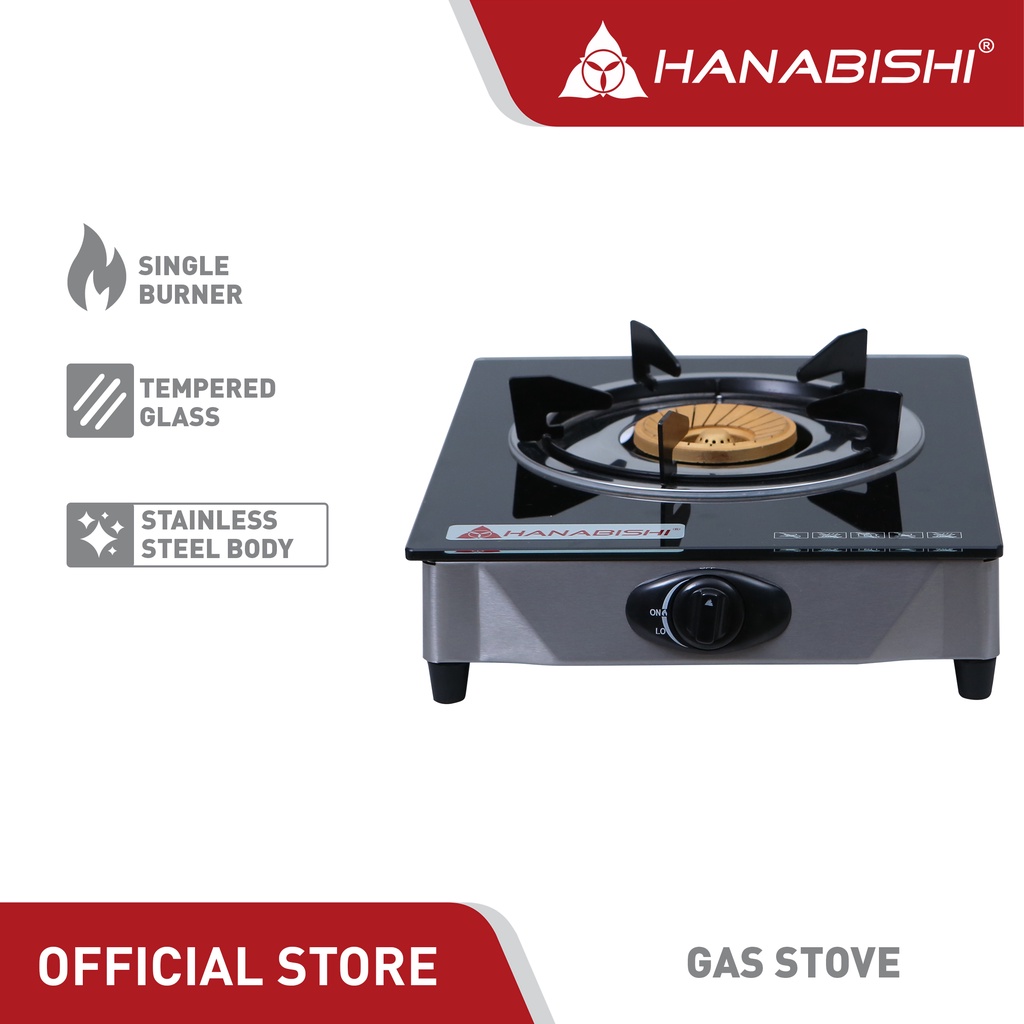 Hanabishi Single Burner Gas Stove Ggs100 Glass Top Panel Stainless Plate Black Iron Trivet 7232