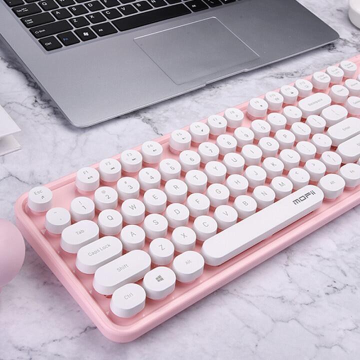 Mofi Wireless Keyboard And Ergonomic Mouse Set Pink Mechanical 104 Keys ...