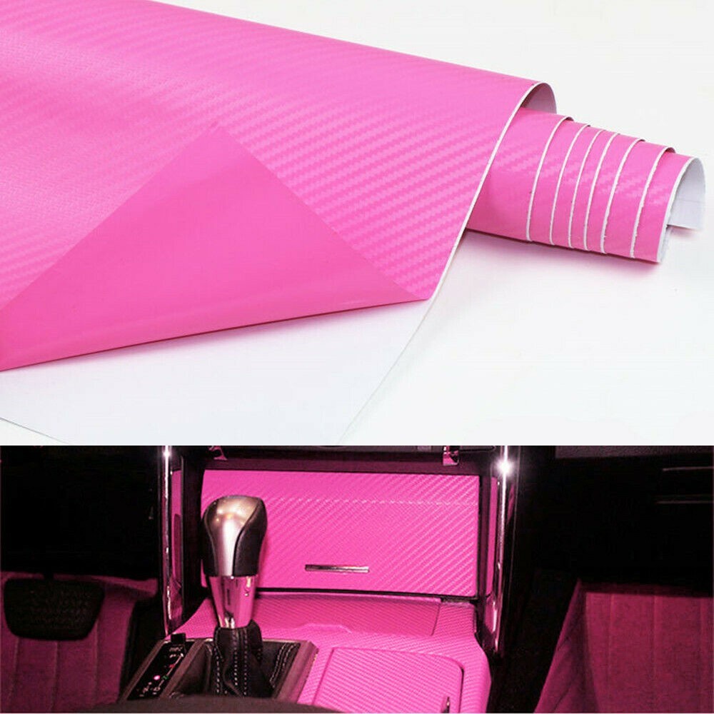 Car Pink Carbon Fiber Vinyl Wrap Sticker Interior Accessories Panel
