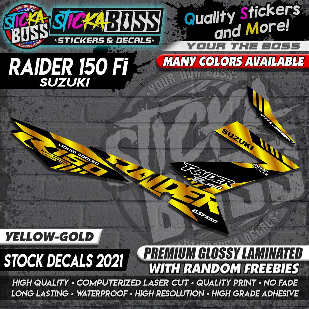 Suzuki Raider 150 Fi Stock Decals 2021 YELLOW GOLD PREMIUM