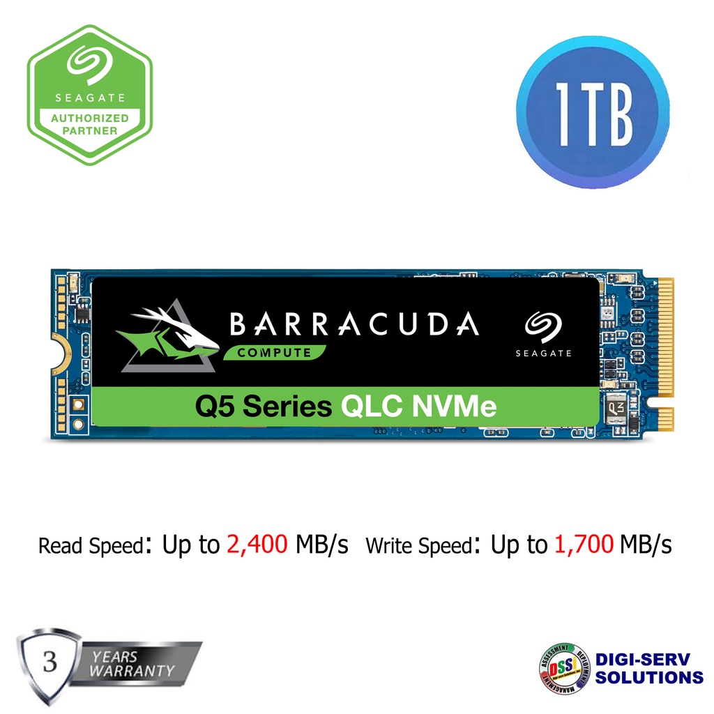 Seagate Barracuda Q5 1TB SSD Internal Solid State Drive, M.2 NVMe PCIe Gen3  ×4 3D QLC, Up to 2400 MB