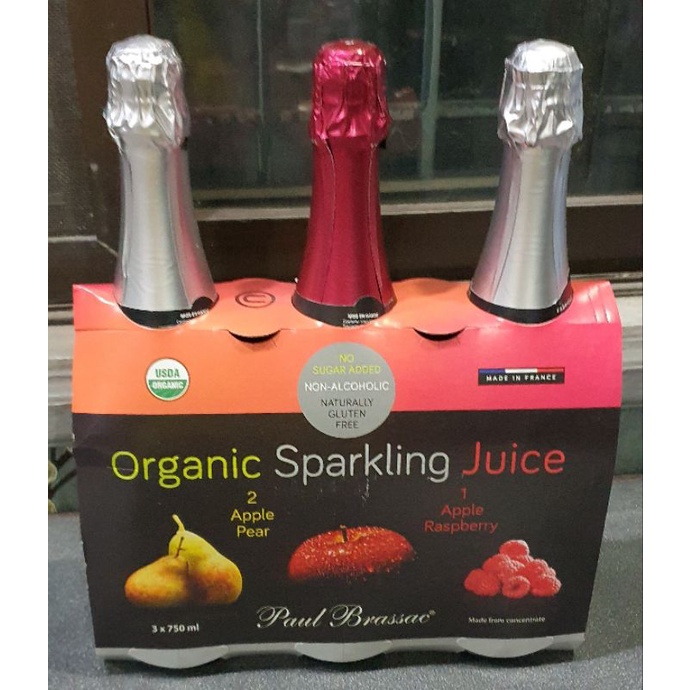 Paul Brassac Organic Apple & Raspberry/Pear Sparkling Juice (3 bottles