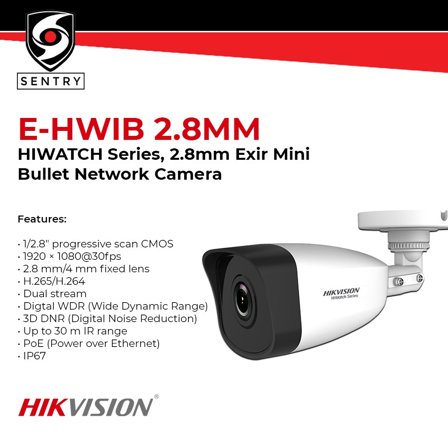 HIKVISION EHWIB 2.8MM HIWATCH Series, 2.8mm Exir Mini Bullet Network