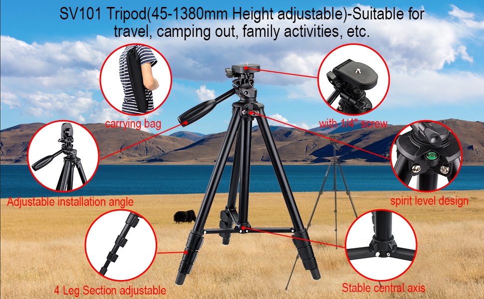 SVBONY SV101 Portable Anti-skid Camera Tripod 54 inches Compatible with ...