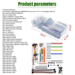Electronics Component Fun Kit Power Supply Module Jumper Wire 830 Pin  Breadboard Precision Potentiometer Resistor for