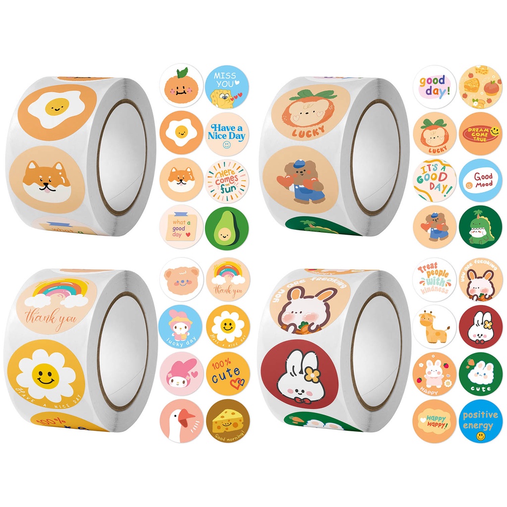 500pcs/Roll Round Cute Cartoon Rabbit Stickers Children Stationery ...