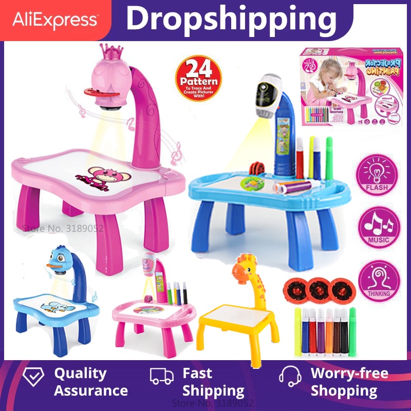 Children's LED Projector Art Drawing Table Toy - Kids Painting Board Desk With Projection For Creative Fun, Ages 2+