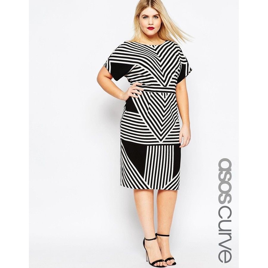 A2524 Uyua Geometric Stripe Plus Size Dress | Shopee Philippines