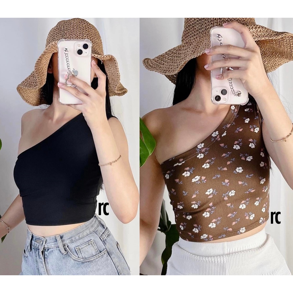 Fina Plain and Floral One Side Crop Top Shopee Philippines