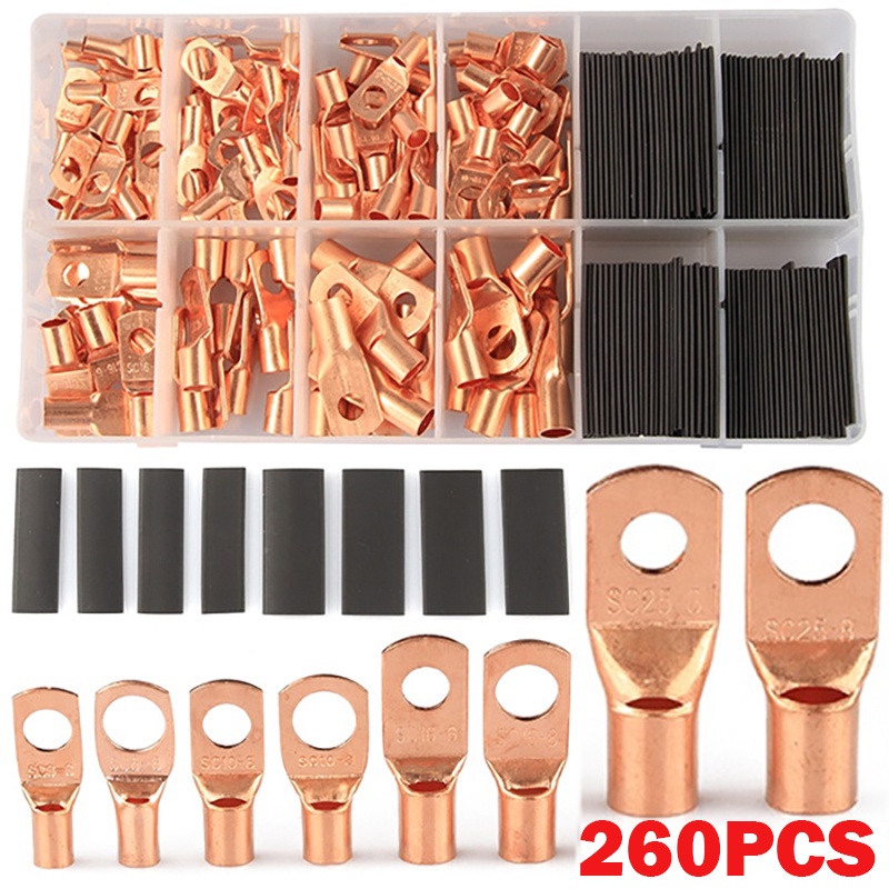 MM Electronicles 140-Piece Copper Ring Terminal Kit – Bare Copper Lugs For Battery & Welding Cables