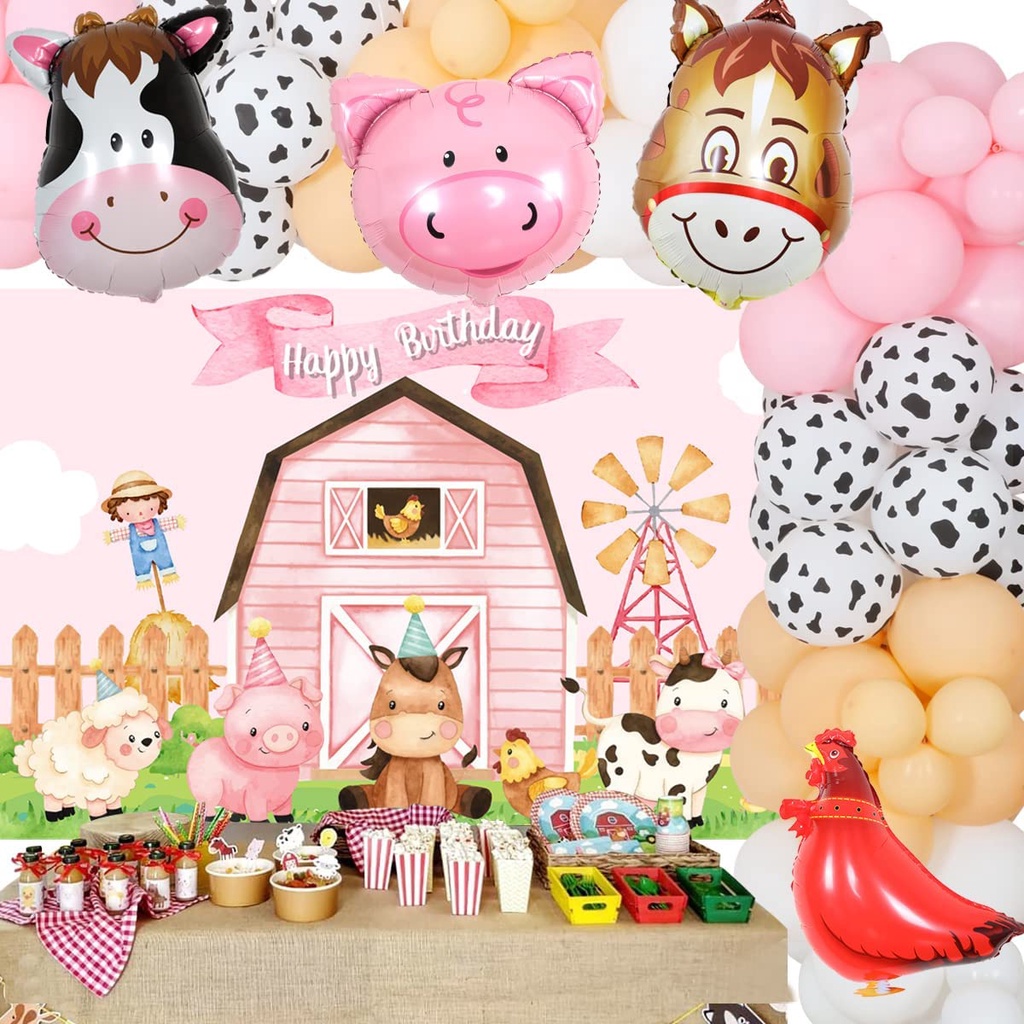 JOYMEMO Farm Animal Birthday Party Decorations for Girls, Cow Print ...