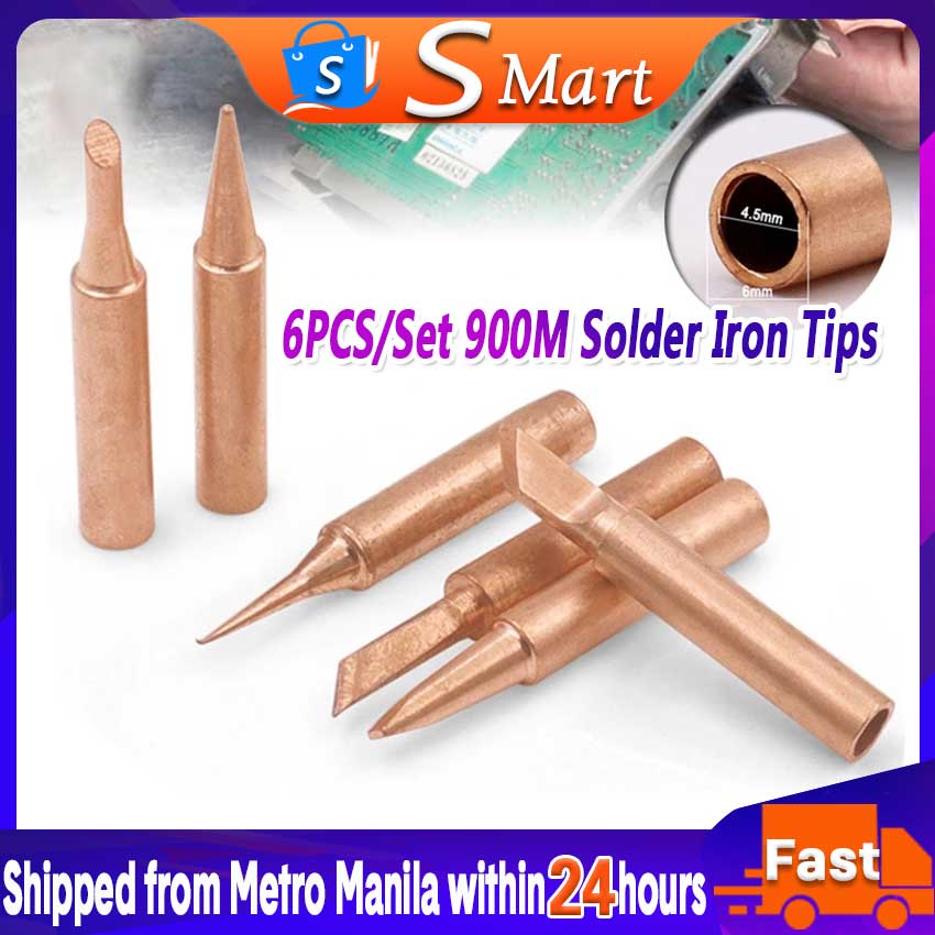 6pcs Pure Copper 900MT Soldering Iron Tip Leadfree Solder Tips
