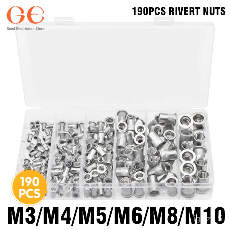 190PCS Flat Head Rivet Nut Zinc Plated Aluminum Metric Thread Blind ...