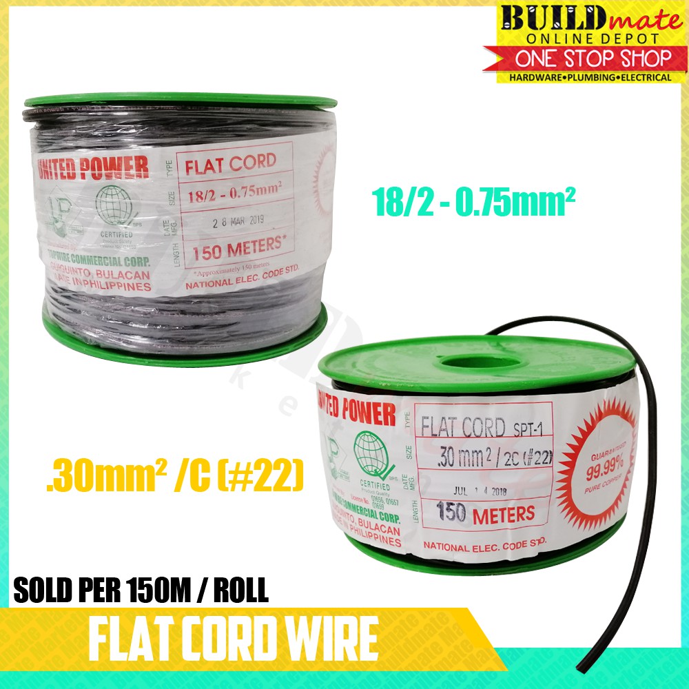 United Power Flat Cord Extension Flatcord Wires Sold Per Roll