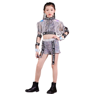 Lolanta Girls Hip Hop Outfit Streetwear Korean Crop Top Sequins Vest Silver  Jogger Pants Dance Clothes Set Children Stage Performance Costume Modern  Jazz Team Dancewear For Kids