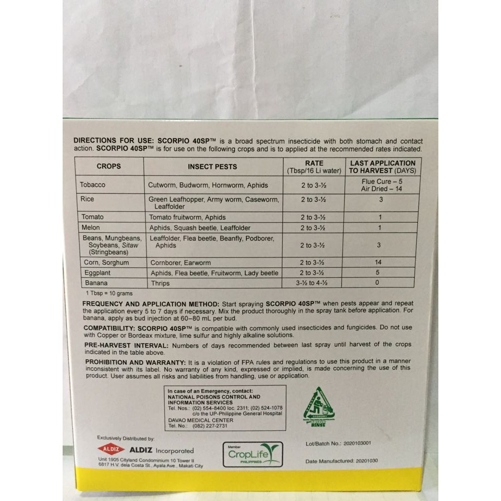 Scorpio 40SP Soluble Powder Insecticide 100gms, 250gms & 500gms ...