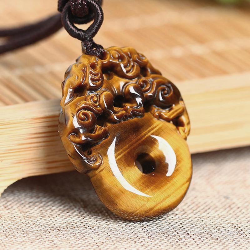 natural yellow Tiger's Eye Double Pixiu safety button Pendant Tiger Eye