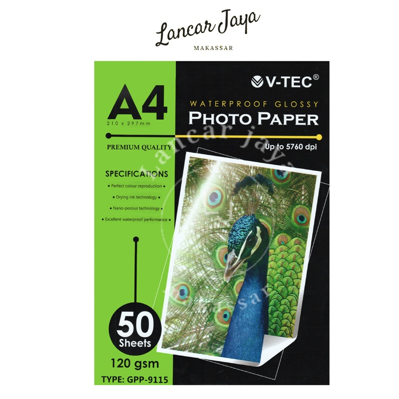 V-TEC A4 PHOTO PAPER 120g 50's GPP-9115 (GLOSSY PHOTO PAPER 120 GSM ...