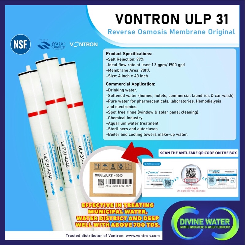 Vontron Ulp 31 4040 Reverse Osmosis Membrane Ideal For TDS Above 700