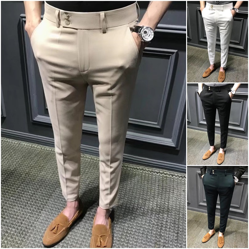 Men's Suit Pants Spring and Summer Plaid Dress Pants Korean Slim