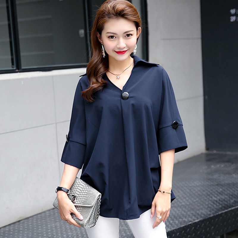 PLUS SIZE Blouse Women Loose Solid Half Sleeve V Neck Chiffon Shirt Blouse L 5XL Shopee Philippines