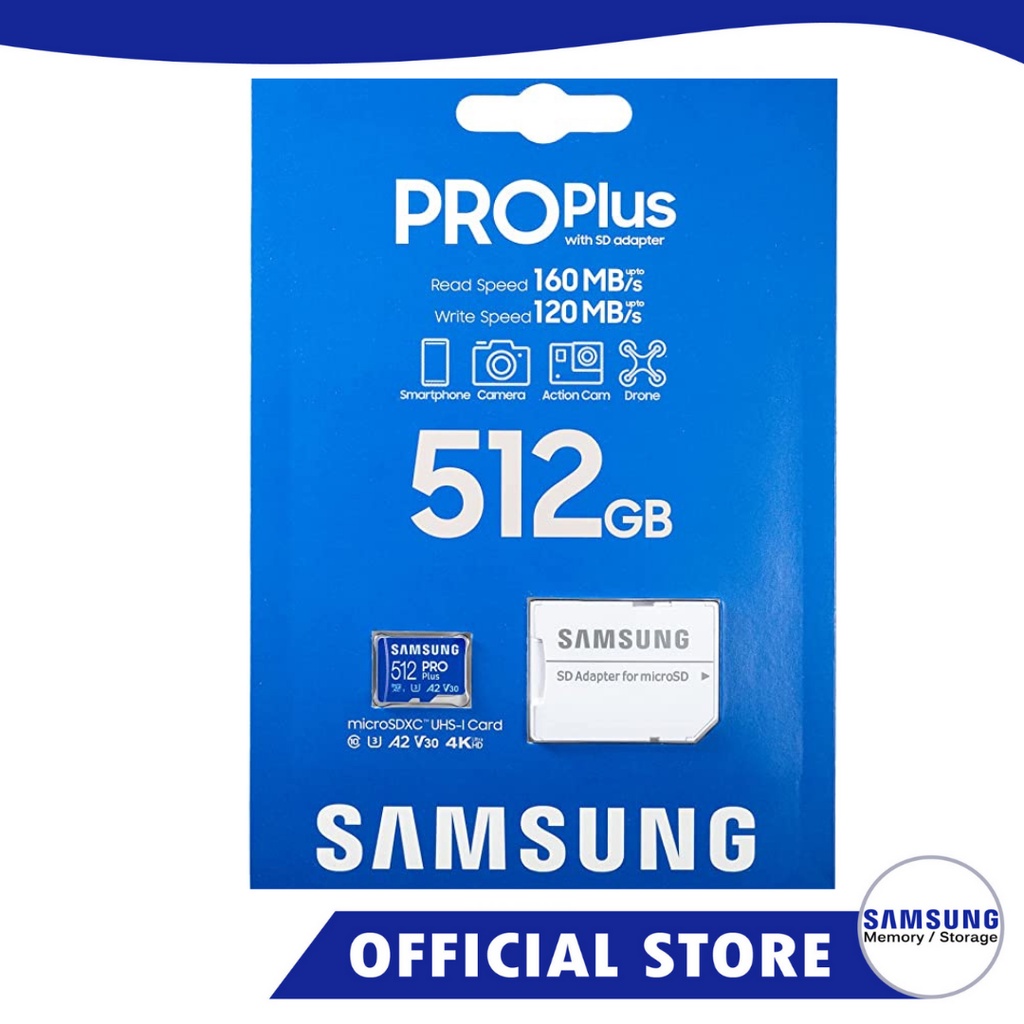 SAMSUNG 512GB PRO Plus MicroSDXC With SD Adapter Up To 160MB S Read UHS