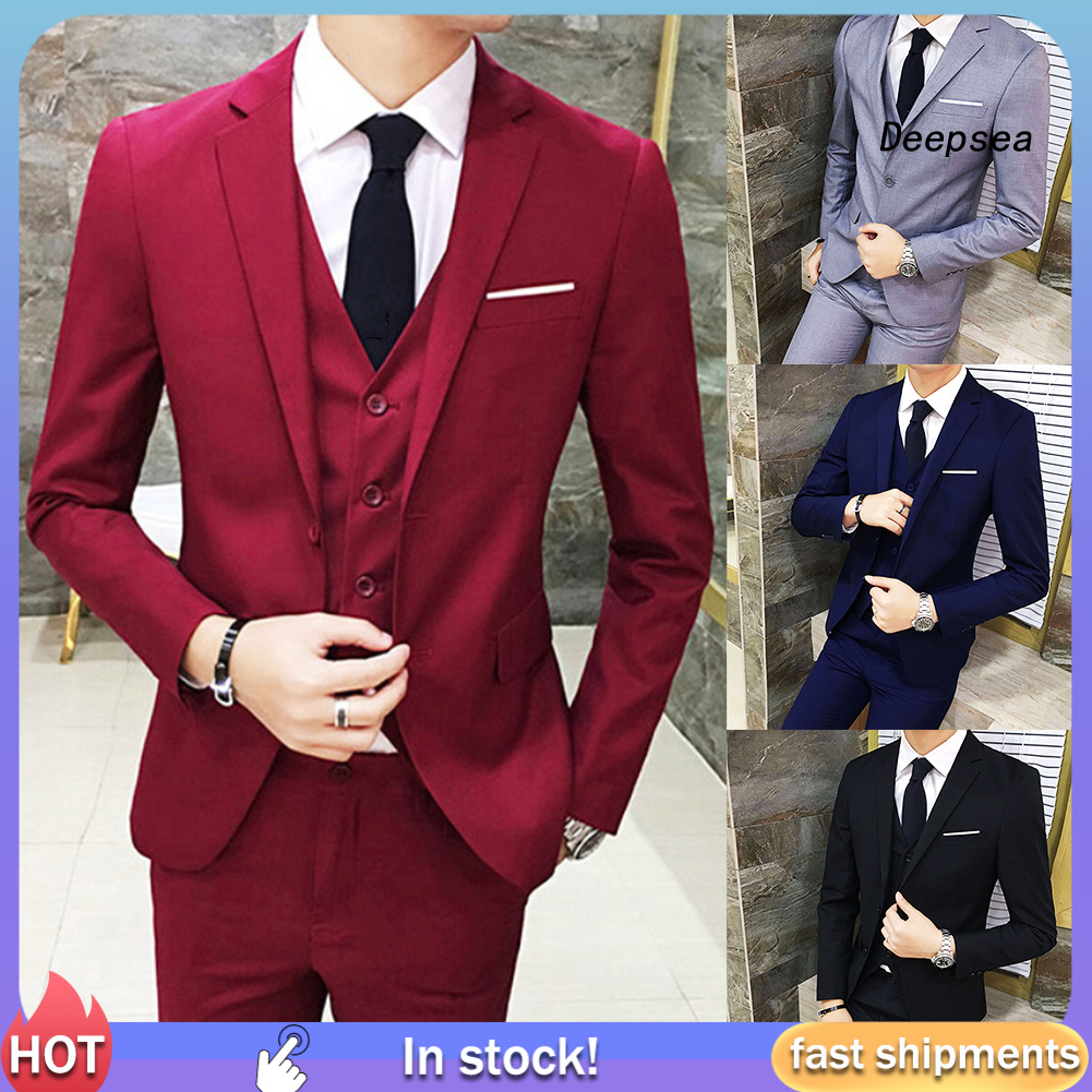DP Three-piece Plus Size Wedding Business Men Formal Suit Vest Blazer ...
