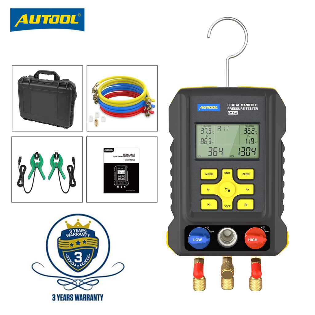 AUTOOL LM150 Digital Manifold Pressure Tester Refrigeration System HVAC ...