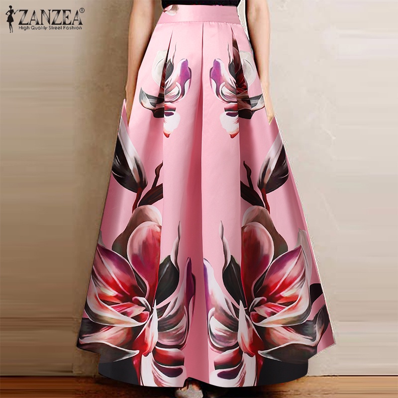 ZANZEA Women European Style Floral Printed Elegant Casual Long Skirts Shopee Philippines