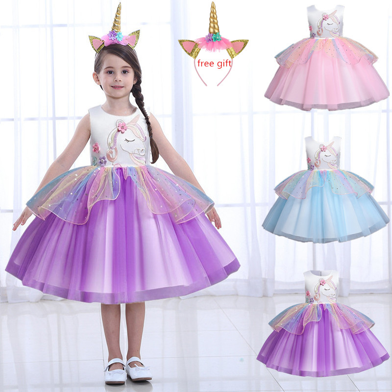 New Rainbow Unicorn Dress for Girls Embroidery Flower Ball Gown Baby Girl Princess Dresses for Kids Party Costumes Sequined Christmas Dress Children Clothing Shopee Philippines