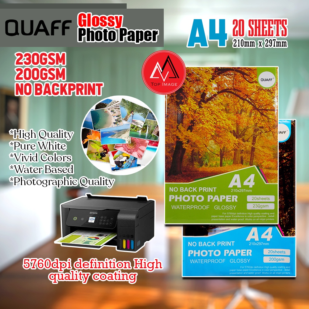 QUAFF NO BACK PRINT PHOTO PAPER (A4 SIZE) 200GSM & 230GSM Shopee
