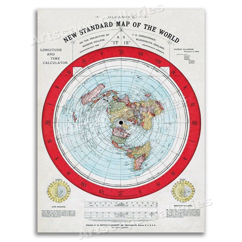 New Standard Map the World Alexander Gleason 1892 Flat Earth Map Globe ...