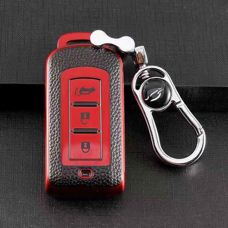 Funda de Cuero para Llave de Auto Mitsubishi Outlander Lancer 10 Pajero Sport ASX RVR L200, 3 Botones, Funda Protectora para Llave Inteligente con Control Remoto