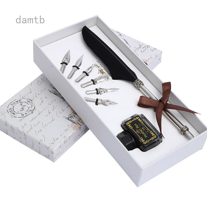 damtb 1 Set Retro Calligraphy Feather Dip Pen Set Student Gift Box ...