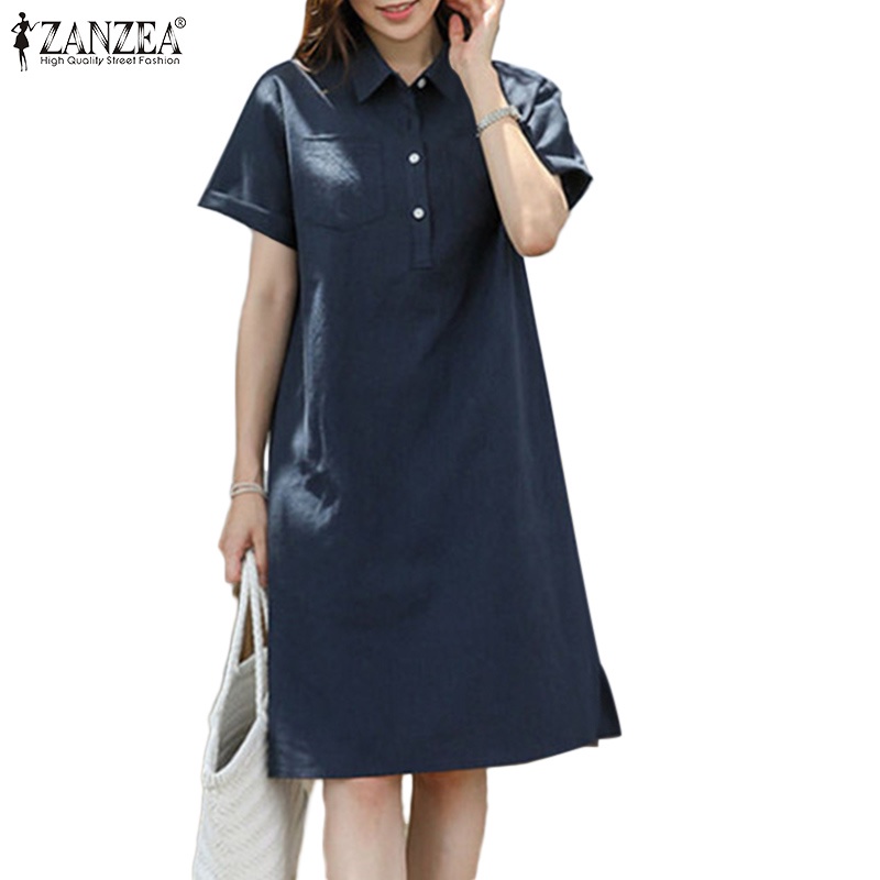 thumbnail image 2 of Cocoinsity Women's Summer Striped Dress - Lapel Collar Short Sleeve Lace Up Casual Maxi Dress 2 of 9