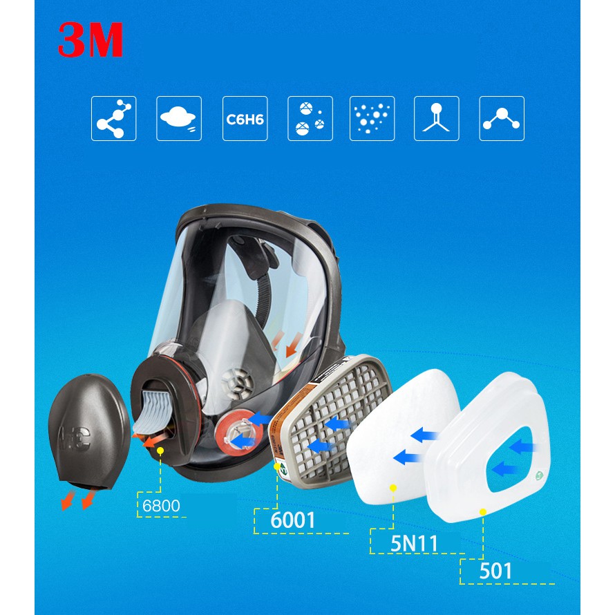 Original 6800 7 in 1 Full Face Mask Chemical Spray Painting Respirator