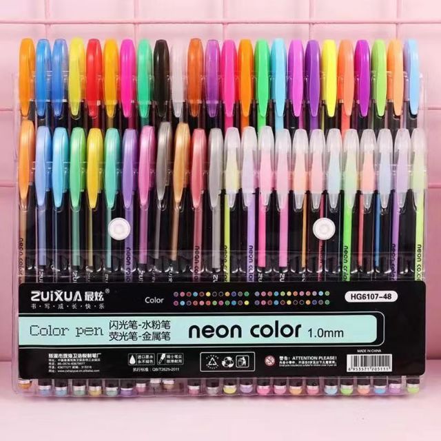 48 Colors Set Colored Gel Pen Highlighter Flash Pen Cute Glitter Color ...