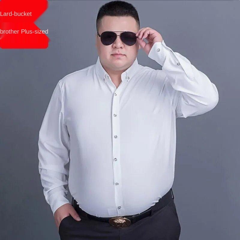 PlusSized plus Size Long Sleeve Shirt Men's Shirt Business Loose Stretch Stylish Loose Wear