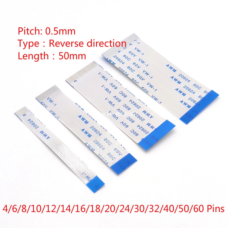 5Pcs 0.5mm FPC FFC Flexible Flat Cable B Type Reverse Direction 50mm 4P ...