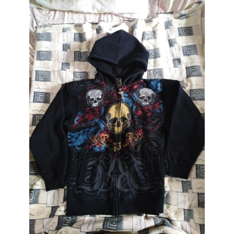 AVIREX Skull design Zip-up Hoodie Sweatshirt MENS L jacket | Shopee  Philippines