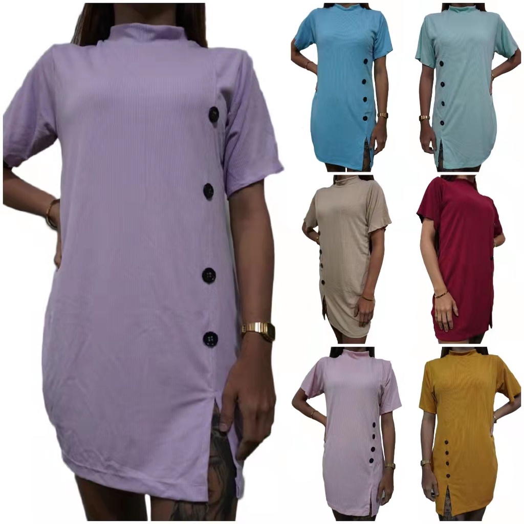 Fashion OrleansStretchable Turtle Neck With Sleeve And Buttons Dress