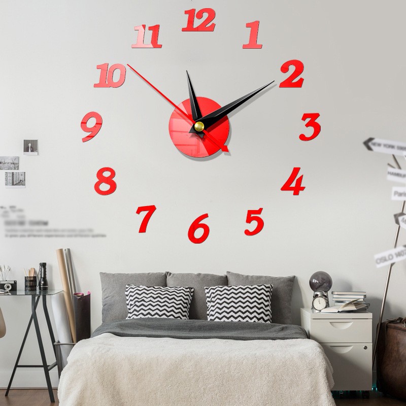 Fashion 3D Black Big Numerals Wall Clock / Acrylic Mirror Frameless ...