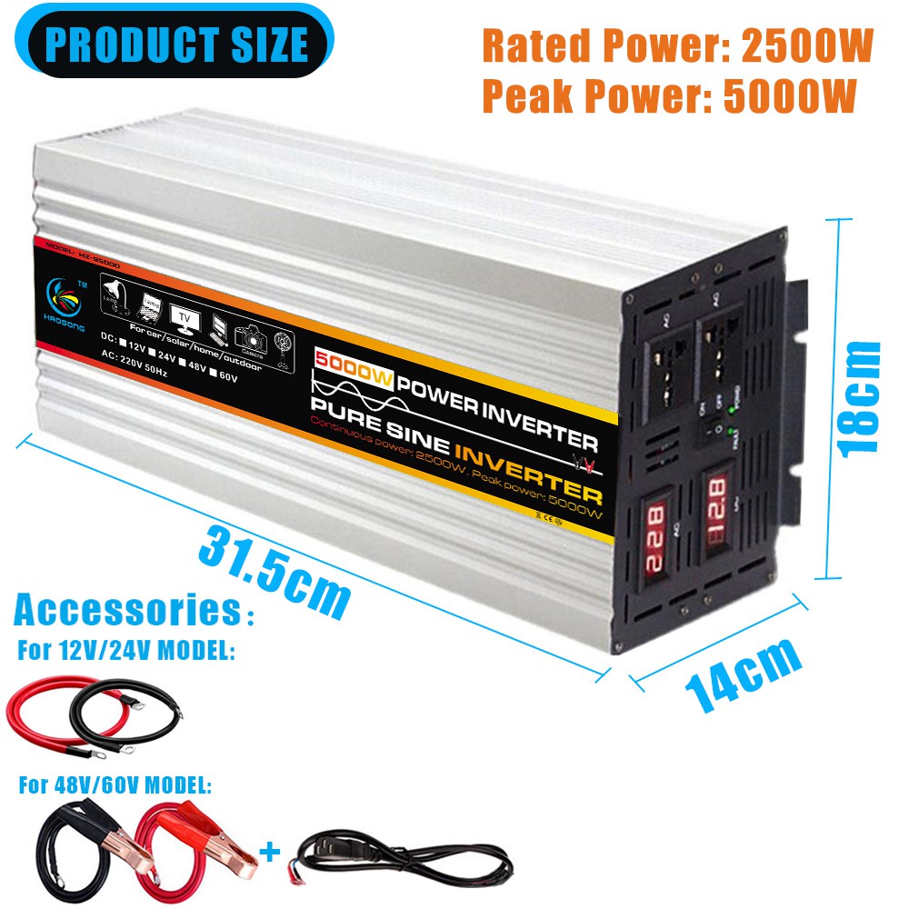 HAOSONG Pure Sine Wave Power Inverter 5000W/6000W/8000W DC 12V to AC