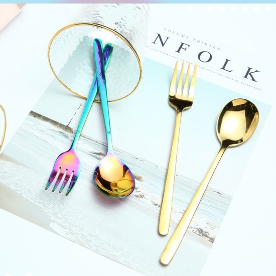 Miniso Cutlery Set Stainless Spoon and Fork Set Gold and Colorful Shopee Philippines