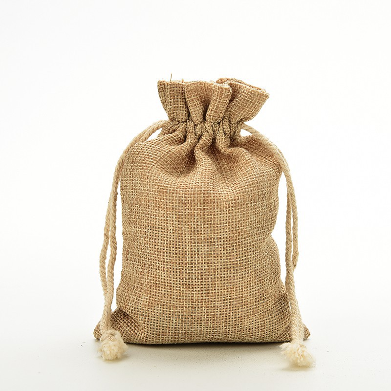 Mini Rustic Burlap Pouch Sack Drawstring Tie Bag Wedding Party