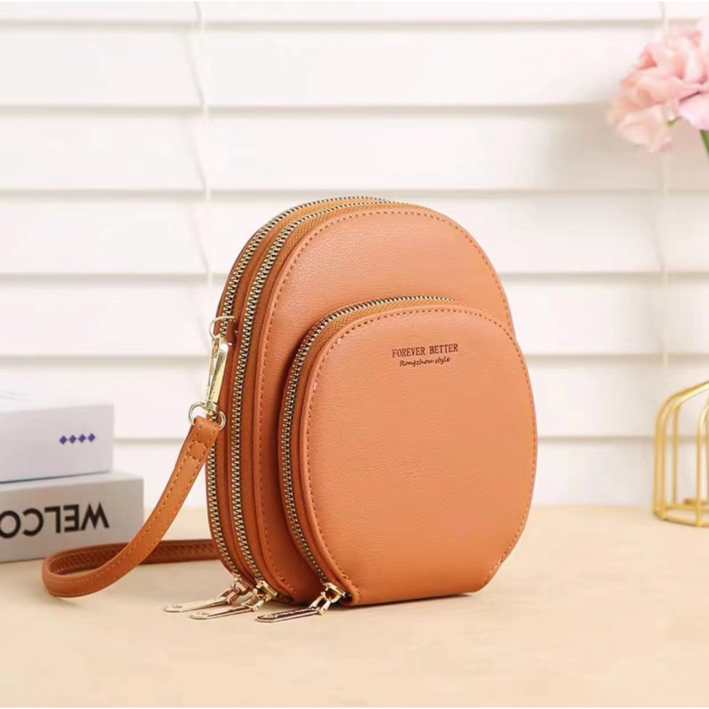 CATHERINE BAG#1823 KOREAN LEATHER 3ZIPPER SHOULDER BAG FOR WOMEN ...