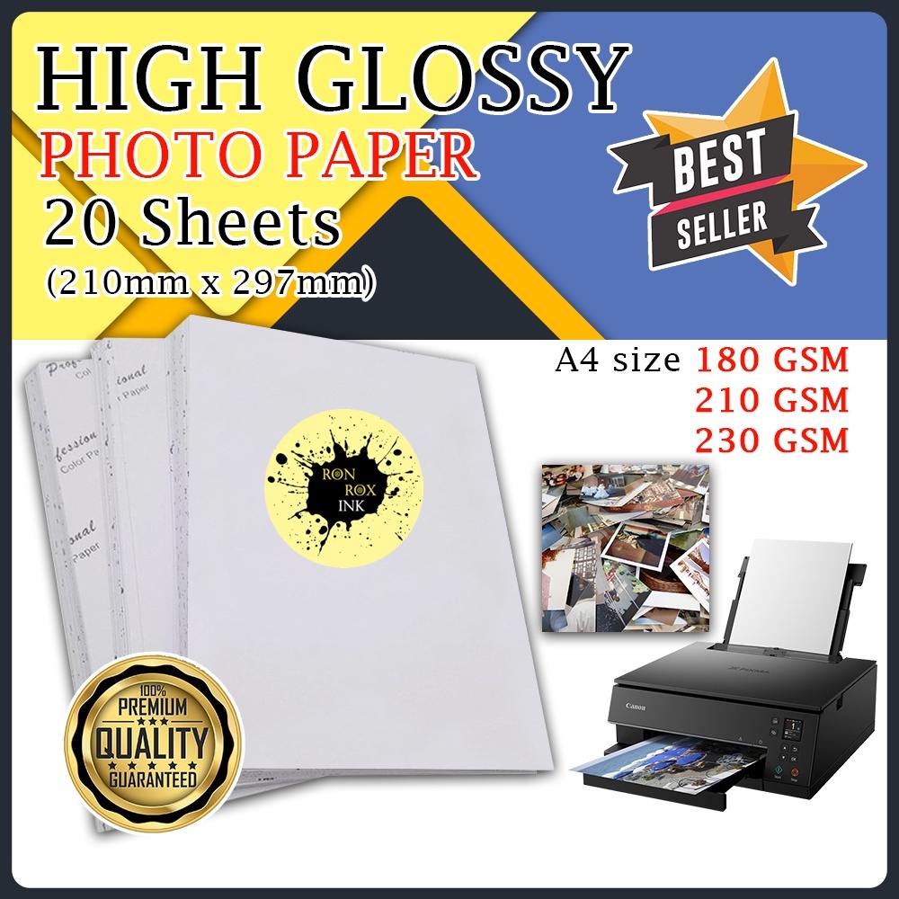 Inkjet Printable High Glossy Photo Paper 230gsm 210gsm 180gsm A4 Size