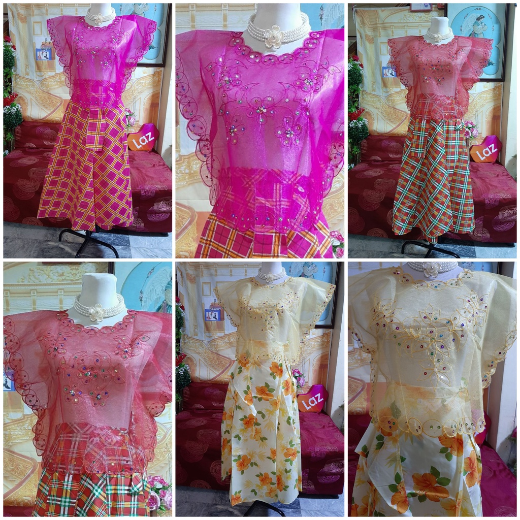 Filipiniana baro at saya adult in sequins top and floral wrap around skirt.  Best wear on some filipi | Shopee Philippines