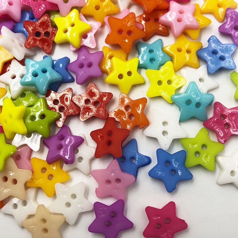 100Pcs 12mm 2 Holes Mixed Striped Stars Buttons Filatback Sewing ...