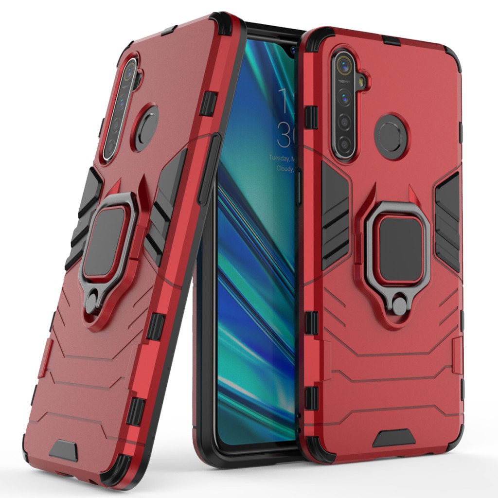 Realme 5i Hybrid Hard Plastic Armor Stand Phone Case Back Cover Realme i  Realme5i Magnetic Ring Bracket Shockproof Phone Casing